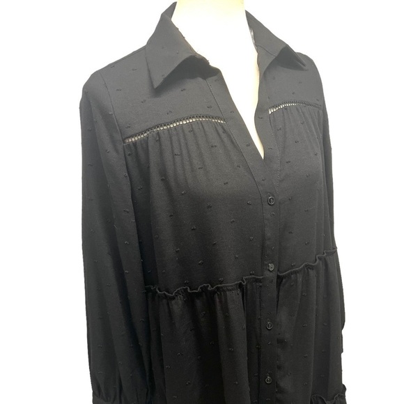 Zara Black Swiss Dot Tiered Swing Button Front Mini Dress - Picture 4 of 14